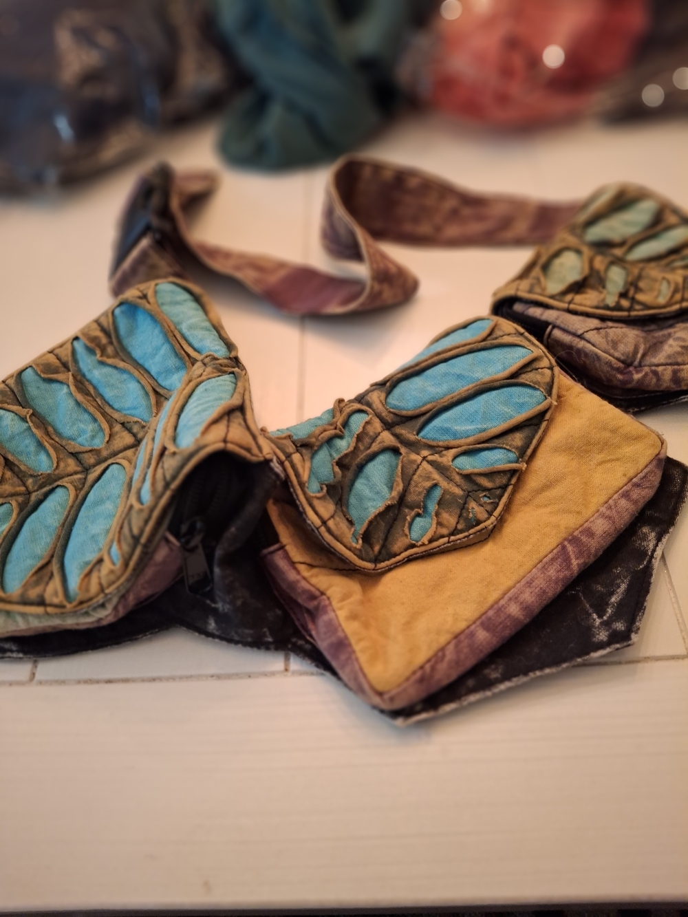 Handcrafted Multi-Panel Crossbody Belt Bag in Turquoise and Mustard
